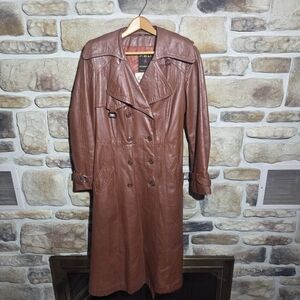 Classic Brown Leather Trench Coat